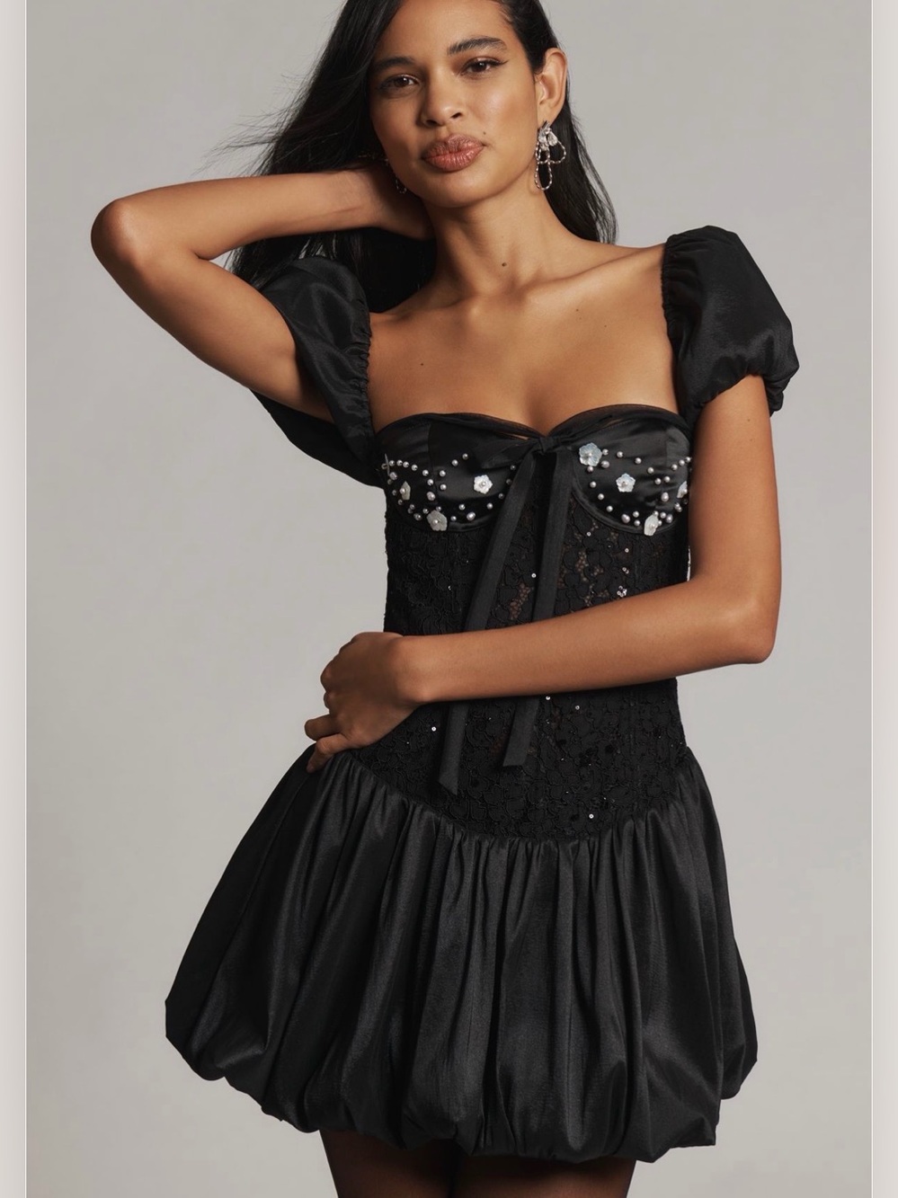For Love & Lemons Bubble-Hem Mini Dress